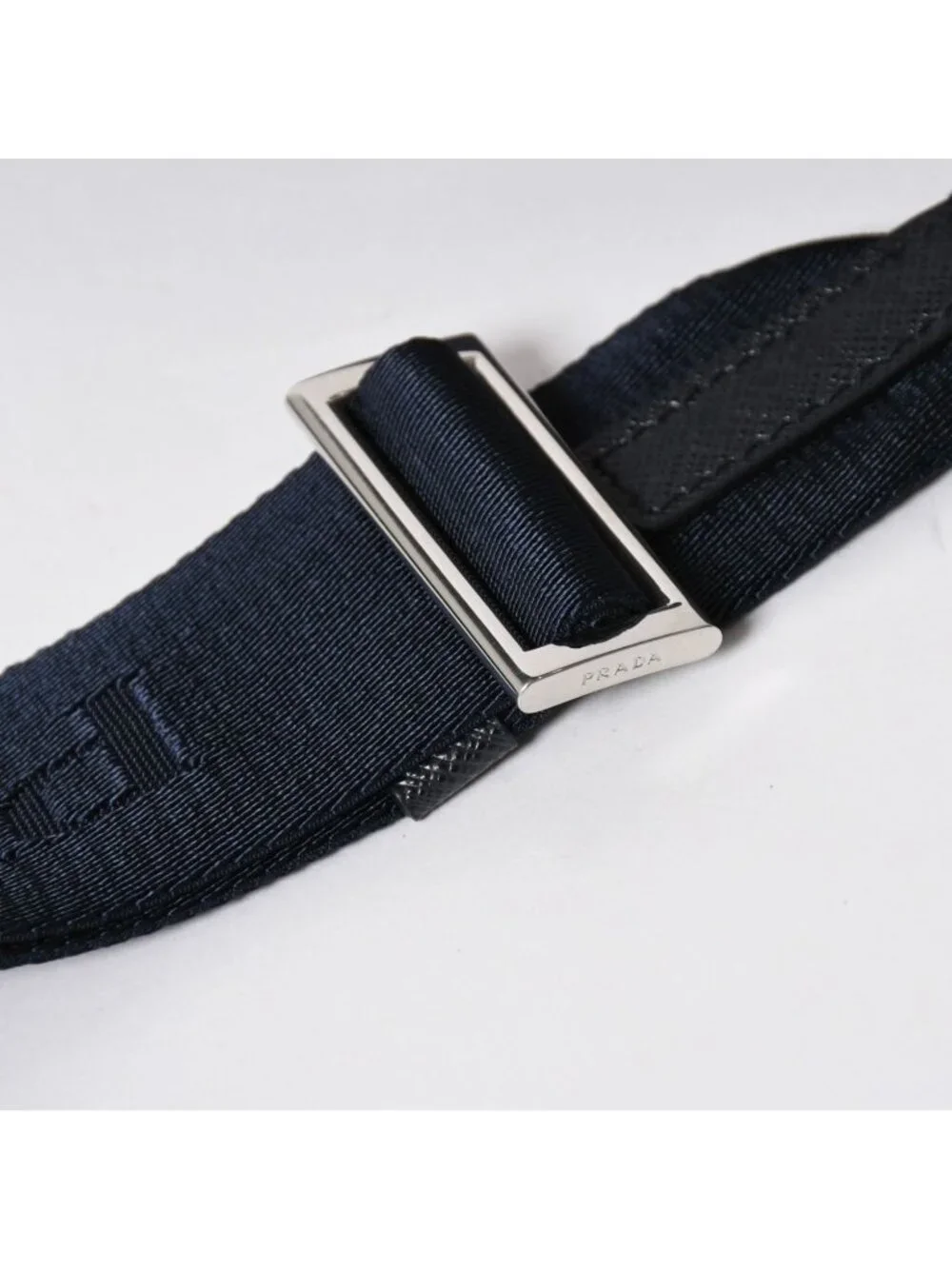 Prada Shoulder Bag Triangle Logo Nylon Leather Navy Silver